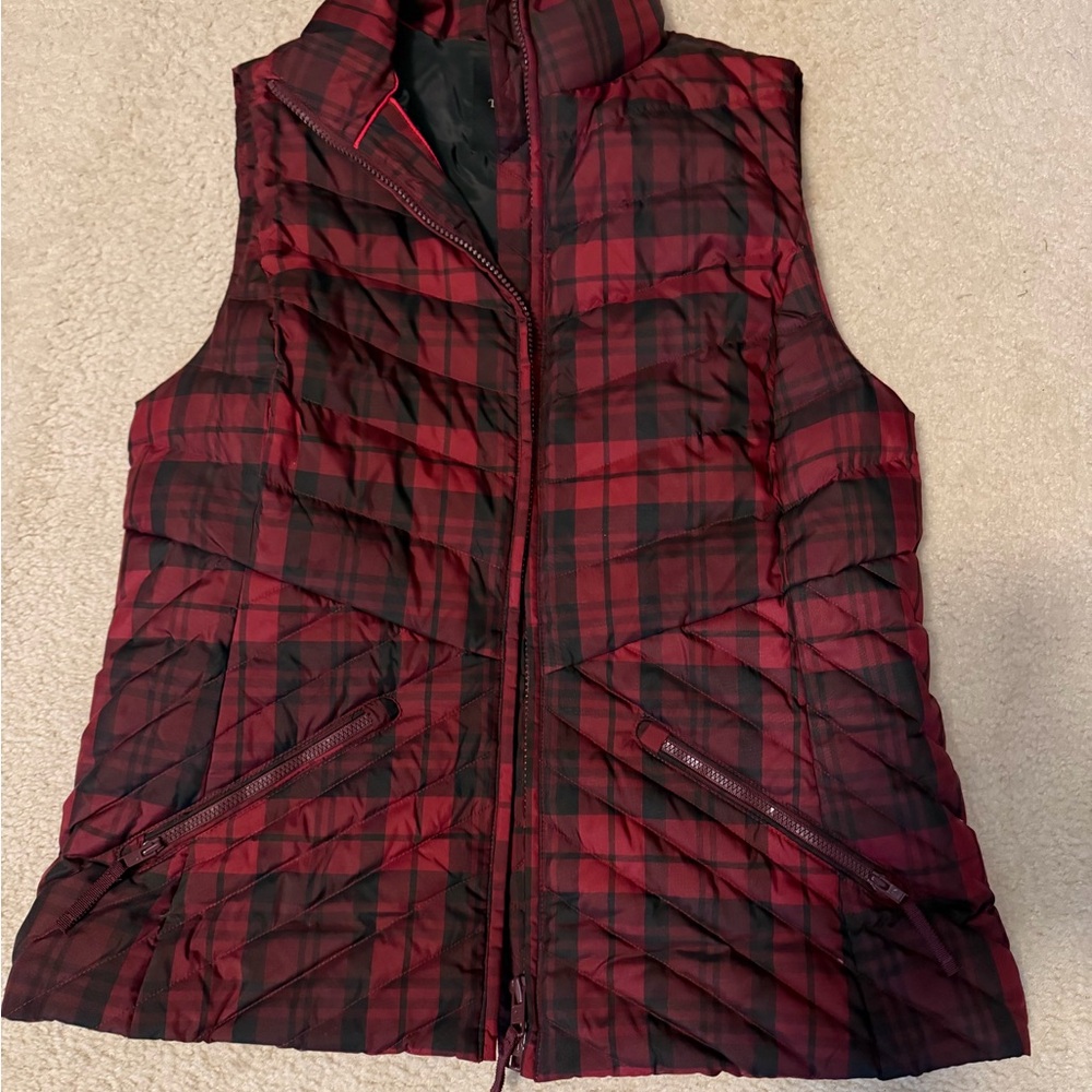 Talbots Red and Black Plaid Vest